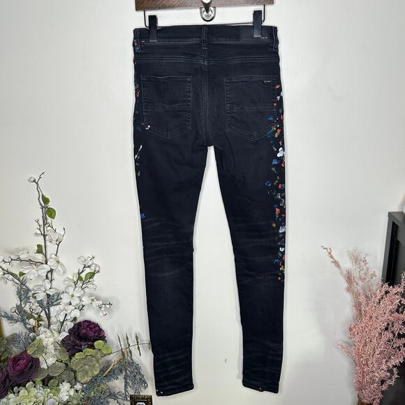 AMIRI Paint Splatter Distressed Slim Jeans Aged Black Sz 30 x 34 $1590 {H50} - Picture 4 of 10